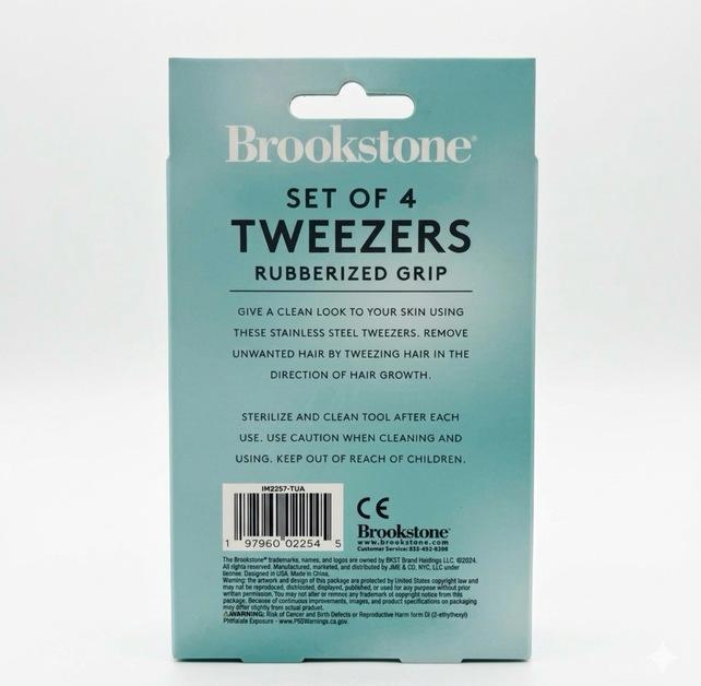 Brookstone | Set of 4 tweezers rubberized grip