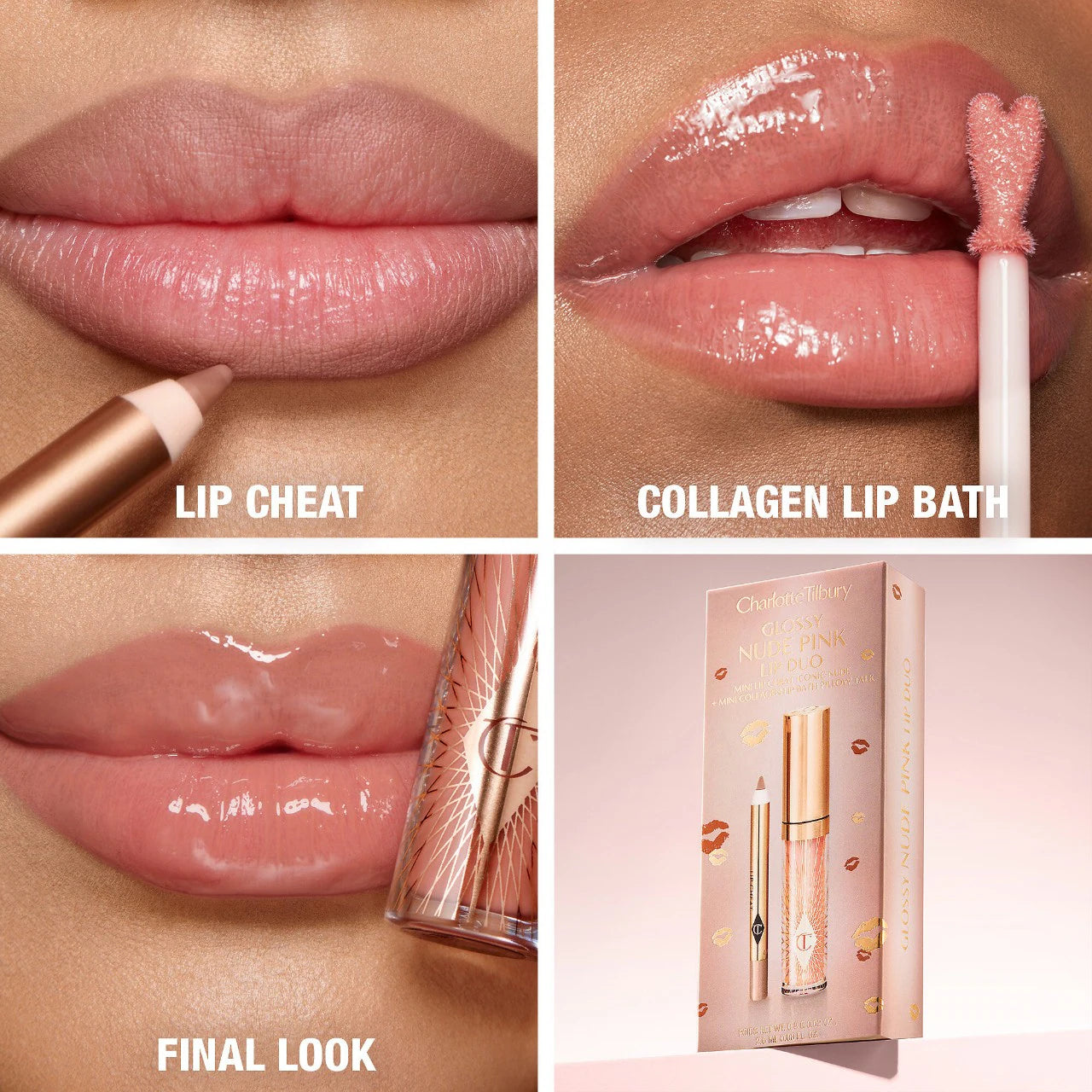 Mini Glossy Pink Lip Gloss + Lip Liner Set Nude Pink