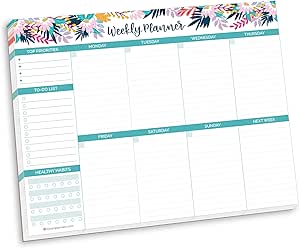 Bloom Daily Planners - Bloc de planificación horizontal semanal para hacer lista, organizador de bloc de notas sin fecha y rastreador de hábitos saludables, 8.5 x 11 pulgadas, floral
