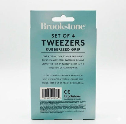 Brookstone | Set of 4 tweezers rubberized grip