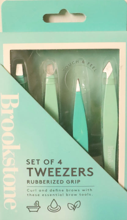 Brookstone | Set of 4 tweezers rubberized grip