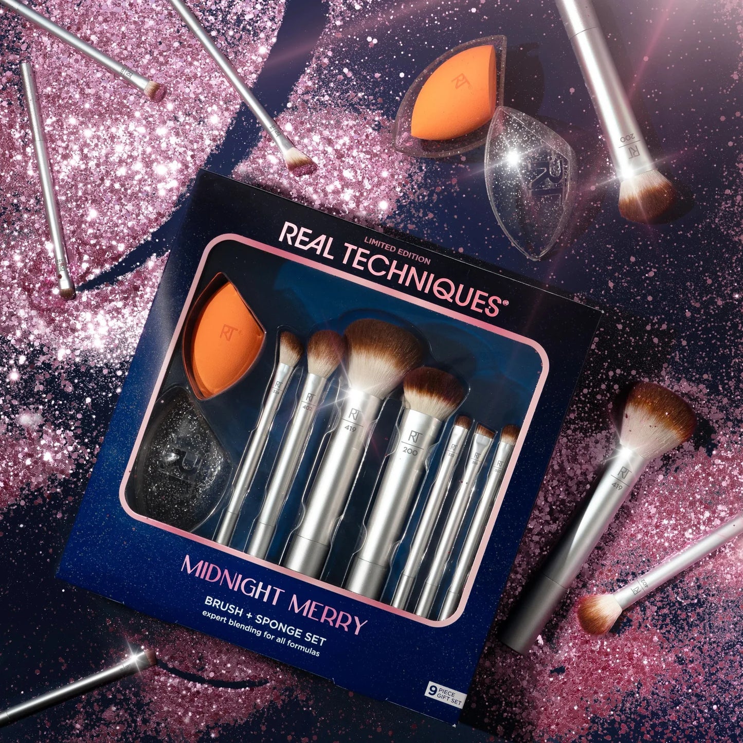 Real Techniques Midnight Merry Limited Edition Brush + Sponge Set