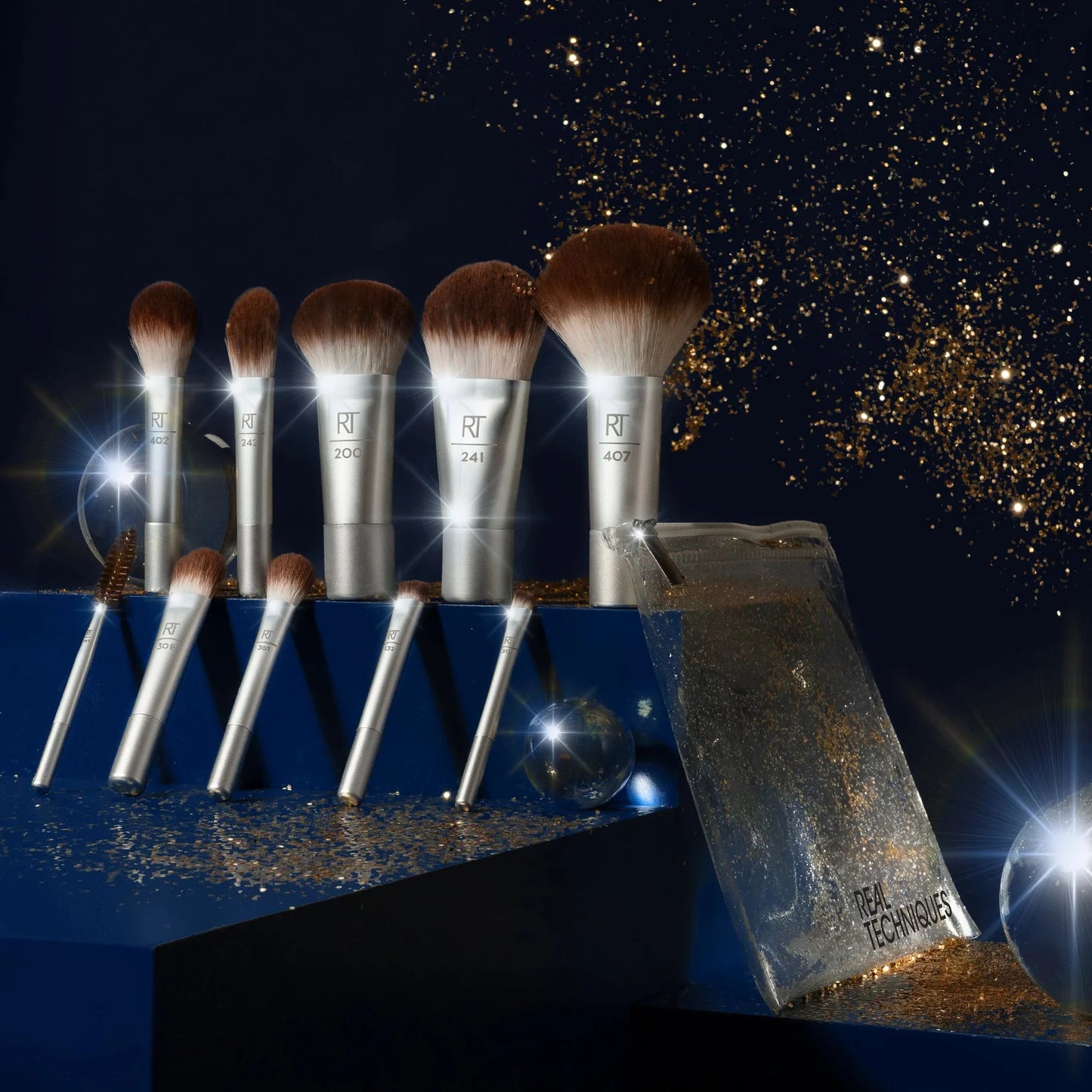 Real Techniques Starlit Shimmer Limited Edition Travel Brush + Bag Set