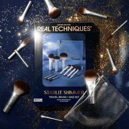Real Techniques Starlit Shimmer Limited Edition Travel Brush + Bag Set