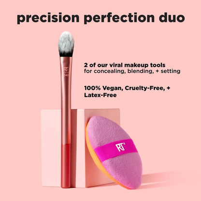 Real Techniques Precision Perfection Powder Puff + Makeup Brush Duo