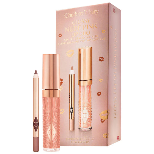 Mini Glossy Pink Lip Gloss + Lip Liner Set Nude Pink