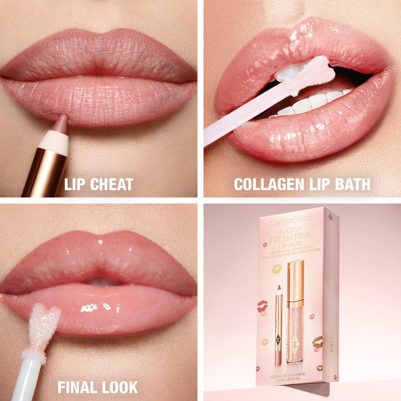Mini Glossy Pink Lip Gloss + Lip Liner Set Fresh Pink